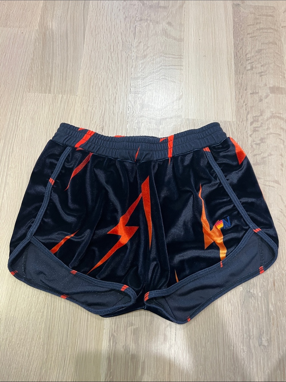 Aviator Nation Black Shorts with Red Lightning